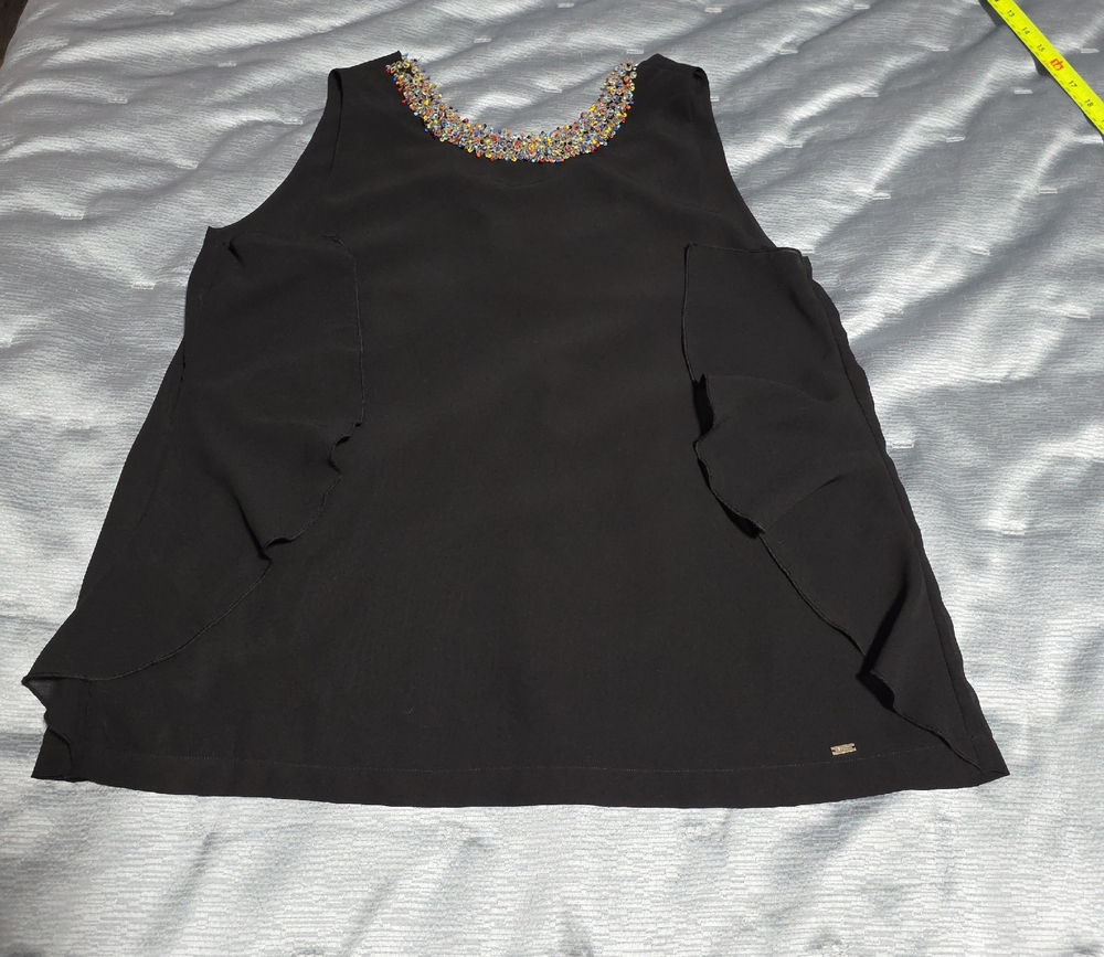 Gaudi' Black Sleeveless Blouse with Colorful Neckline